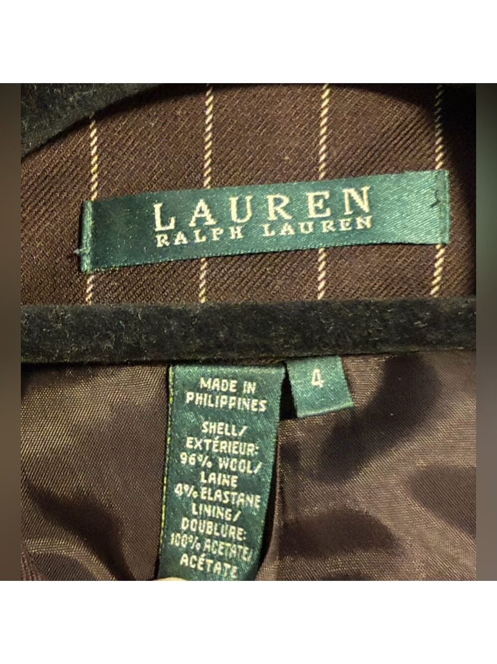 Lauren Ralph Lauren Classic Blazer 3 Button Wool Brown and Tan Pinstripe Jacket - Picture 2 of 12